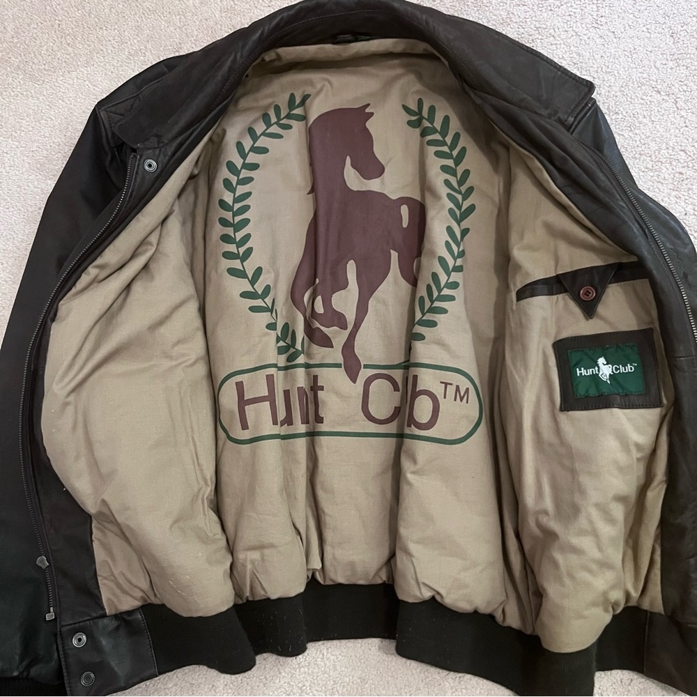 Vintage Hunt Club Leather Jacket Size 46T Brown Soft Leather Full Zip Pockets - Picture 5 of 10